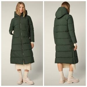 New Save The Duck Women's Parka mod. Missy Long Hooded Land Green Puffer Jacket